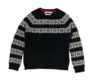 Vintage Tommy Hilfiger Fair Isle Sweater Wool Angora Black White Women’s Size S